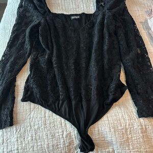 Express Black Lace Long Sleeve Bodysuit